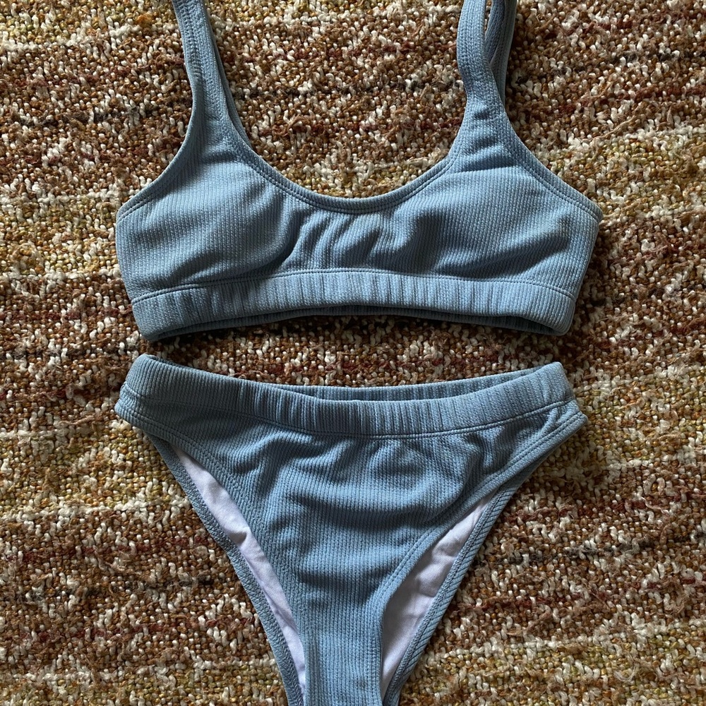 Athletic style baby blue two piece bikini